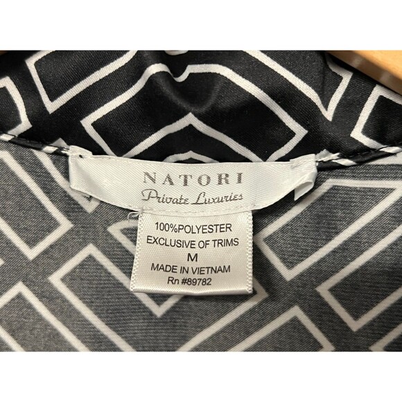 NATORI Private Luxuries Womens M Black White Pajama Set Silky Satin Lounge Sleep - Picture 7 of 10
